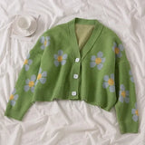 Style Flower Knit Cardigans Sweater Women V Neck Loose elegaht Thicked Pull Femme Print Short Casual Coat