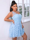 Applique One-Shoulder Mesh