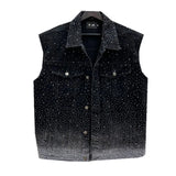 Fashion Hot Full Of Star Denim Vest Coat Men's Fried Street Loose Sleeveless Vest Horse Clip