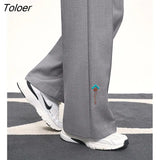 Women Pants 2022 Winter Back Waist Elastic Straight Loose Trousers Gray Warm Chic Casual Streetwear Long Suit