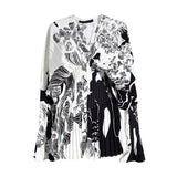 Causal Blouses For Female V Neck Flare Long Sleeve High Wiast Pleated Women Shirts Clothes Fashion 2022 Spring