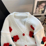 Three-Dimensional Flower Cardigan Sweater Female Short Style Small Fragrant Style Loose Coat With Foreign Style Age-Reducing Sweater-Outfit