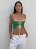 2022 Summer Y2K Green Knitted Strapless Crop Top Women Sleeveless Patchwork Vintage Bandage Sexy Tank Tops