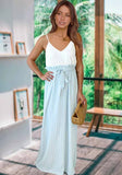 Printed Sweet V-neck Sleeveless Stripe Belted Maxi