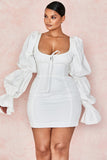 Vintage Puff Sleeve Square Mini Dress 319-1-Outfit