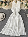 Sleeveless Tank Dress Women Summer 2022 Hollow Embroidery Solid Ladies Yellow Pink White Elegant