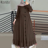 Casual Solid Puff Sleeve Ladies Kaftan Sundress ZANZEA Vintage Chiffon Dress Women 2023 Spring Ruffle Maxi Vestidos 703-1-Outfit