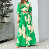 2023Womens Autumn Multicolor Printing Temperament Commuting High Waist Sexy Lace Up Fashion Casual Set Femme Sexy Disfraz