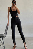 Sexy Tape Sleeveless Crop Top and Slit Pant