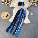 Women Zebra Summer Fashion Korean Set Sexy Off Shoulder Strapless Short Tops+High Waist Gradient Long Pants Two Piece Suits
