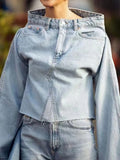 Women's Denim Loose Coat Long Flare Sleeve Burr Irregular Patchwork Solid Color Jackets 2024 Summer American Retro 29L1211-Outfit