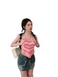Hanging Neck Sling Female Summer New Love Striped Sweet Babes Vest Short Sleeveless