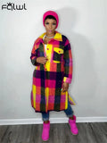 FAutumn Green Trench Coats Jackets For Women 2022 Plaid Long Sleeve Patchwork Jakets Female Buttons Fashion Long