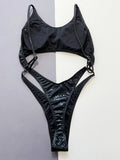 Toloer Swimwear Sexy Black Snake Print Swimsuit Bikini D528WY-Outfit