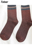 Stripe Gold Silver Silk Glitter Cute Funny Socks & hosiery Woman Sweet Harajuku Onion Japanese Restore Ancient