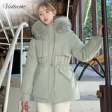 Casual Loose Fur Liner Hooded Winter Parkas Women Fashion Solid Thick Short Coats Women Elegant Cotton Jackets