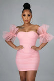 Sexy Puffed Lace Short Sleeve Off Shoulder Bodycon