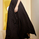 Casual Pleated Long Skirt For Women High Waist Irregular Hem Black Joker Skirts Female Fashion New Clothing