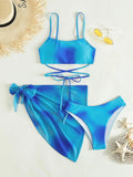 Toloer Tie-Dyed Bikini Swimsuit Female Three-Piece Mesh Skirt Split Bikini