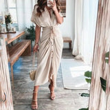 Women's Spring New Short-Sleeved Temperament Commute High-Waist Print Long
