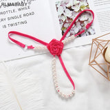 Pearl Beading Rose Thong Tranparent Low Waist Crotch Open Massage Underwear G-String Hot Hollow Out Lingerie Panties