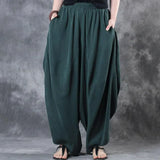 Summer Elastic Waist Loose Wide Leg Pants Woman Cotton Linen Vintage Solid Baggy Harem Pants Trousers Pantalon