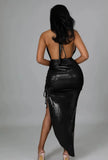Sexy Halter Sleeveless Solid Metallic Pleated Asymmetrical Club