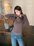 Xixi 2025 Autumn New White Standard Korean Long-Sleeved Yarn Tie With Knitted Shirt Woolen Dress