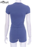 Summer Sexy Casual Two Piece Sets For Women 2023 Solid Short Sleeve Bodycon Crop Top And Shorts Sets Sweatsuits Sets 703-0-Outfit
