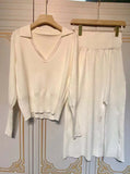 Free Shipping 2022 Women's Casual Knit Skirt Set Lapel Long Sleeve Turtleneck Short Knit Sweater & Split Midi Skirt 2-Piece