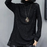 Sequined Pullovers Casual Pile Collar Female Clothing All-match Solid Color Spring Autumn Korean Commute Loose