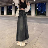 Toloer Denim Skirt Skirt Women's Summer 2023 New Retro Design Sense Minority Show Thin A-Line Long Skirt Skirt-Outfit