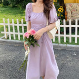 Summer Japanese Elegant Sweet Dress Women Design Korean Chic Party Midi Casual Dress Female High Waist Beach Fairy