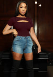 Sexy Keyhole Round Neck Short Sleeve Slim