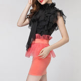 Chiffon Blouse Tops Female Sleeveless Perspective Bowknot Ruffles Shirts For Women 2022 Summer Sexy