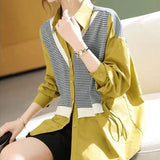 Women's Clothing Plaid Patchwork Blouse Korean Loose Spring Autumn Commute Stylish Asymmetrical Casual Shirring Drawstring Shirt-Outfit
