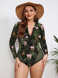 Large-Size Swimsuit Women's 2025 New Long-Sleeved Zipper Surfsuit