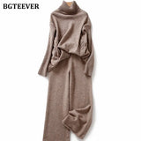Autumn Winter Thicken Knitted 2 Pieces Set Women Turtleneck Pullover Sweater & Wide Leg Pants 2021 Sweater Set