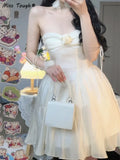 Sexy Fairy Dress Women Sweet Elegant Backless Mini Dresses Chic Korean Strapless High Waist Party Casual Dress 2022