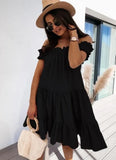 Off Shoulder Ruffles Islander Smock