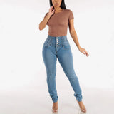 Elastic High-Rise Long Jeans Women's Spring Slim Thin Foot Trousers