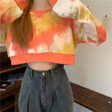 HOUZHOU Tie Dye Women Hoodies Korean Streetwear Autumn Oversized Sweatshirts Pullovers Harajuku Oversized Printed Famale