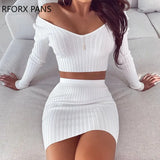 Ribbed Crop Top & Skirt Sets Sweat Suits Women-Outfit
