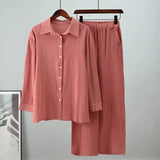Linen Wide Leg Pants Set Two Piece Set Women Vintage Boho Maxi Shirt Autumn Holiday Loose Work Streetwear Y2k Outfits-Outfit