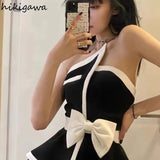 Women Clothing Bow Slim Fit Bow Korean Vest Sexy Backless Irregular Tanks 2023 Ropa Mujer Fashion Ruffles Temperament Camis-Outfit