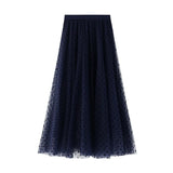 Summer Women Dot Mesh Patchwork Skirt 2021 Fashion Ladies Sexy Club Street Casual OL Korean Style Skirts Waist