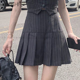 Lace Buttons Patchwork Vest Women Two-Piece Suit Mini Pleated Skirt Summer Sexy Kawaii Crop Top Japanese School