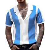 And South Korea New Men's Clothing Summer Temperament Shirt Collar Knitted Shirt Splicing Color Business POLO Shirt Men