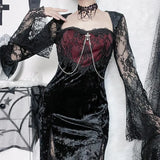 Lace Spliced Cross Dress, Dark Style, Sexy Slimming, Hip Split Dress-Outfit