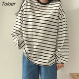 T-shirts Women Striped Top All-match Stylish Daily Lazy Simple Spring Autumn Long Sleeve Tees Korean Style Hot Sale
